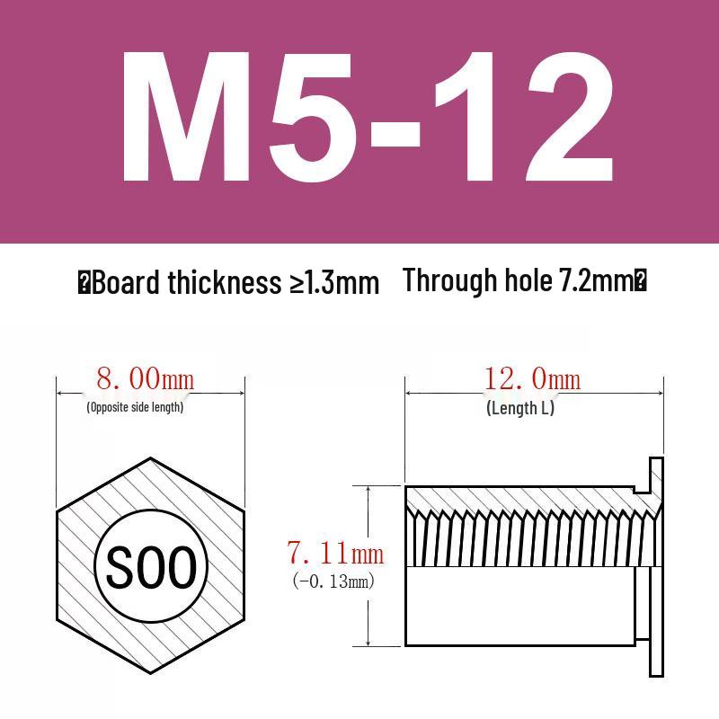 Шестигранные Заклепочные Гайки-Болты M2-M8, Резьбовой Стержень с Цилиндрической Головкой