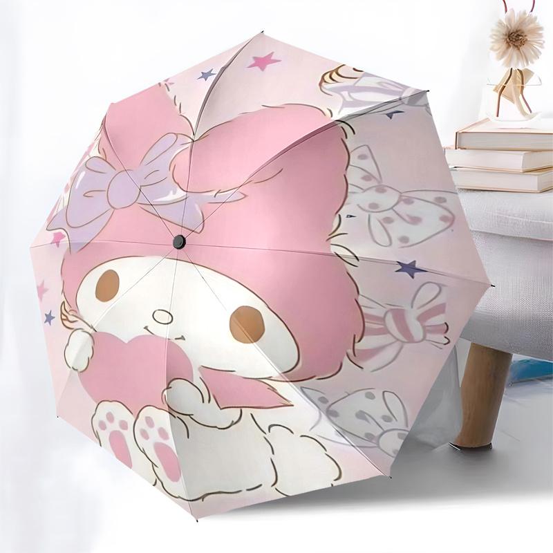 1 шт. Автоматический складной зонт My Melody с дизайном-бантом - Портативная трехскладная конструкция, 8-спицевой железный каркас, Уличный зонт, Идеальный подарок для