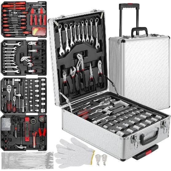 799pcs Mechanic Tool Set Home Repair Tool kit Wrenches Socket with Trolley Case Hand Tools for Daily Use Househould Work Repair