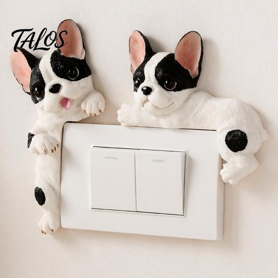 Наклейка на стену Frenchie, 3D французский бульдог, смоляная крышка для выключателя света, милый мультяшный пес, наклейка-декор для розетки, самоклеящаяся пластина с животным для дома, спальни