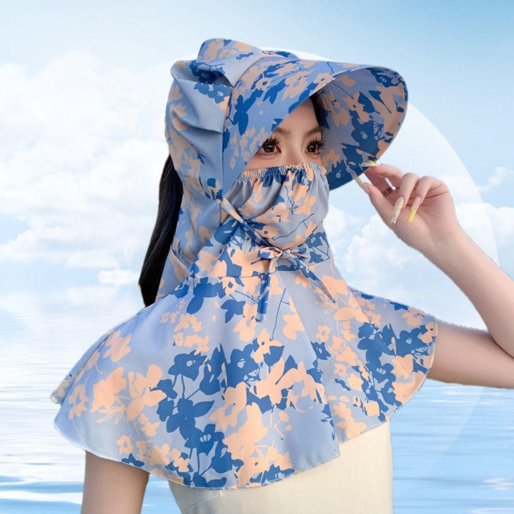 UV Protection Sunshade Shawl Cap Printing Neck Protection Hat Casual Tea Picking Hat  Ladies/Girls