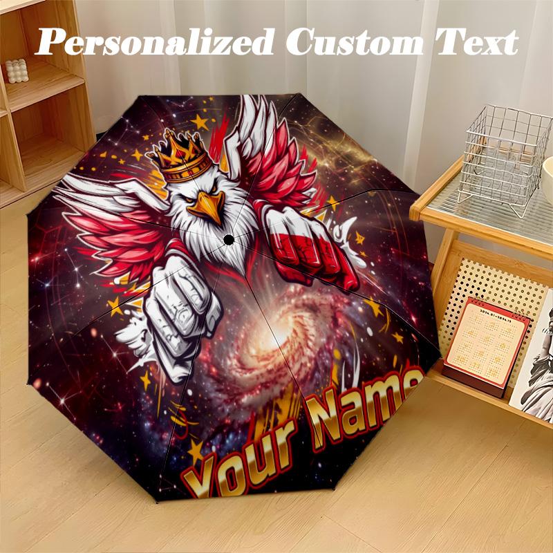 8 Rib Auto Folding Umbrella Poland Football Print Custom Name Text Portable Rain Gear