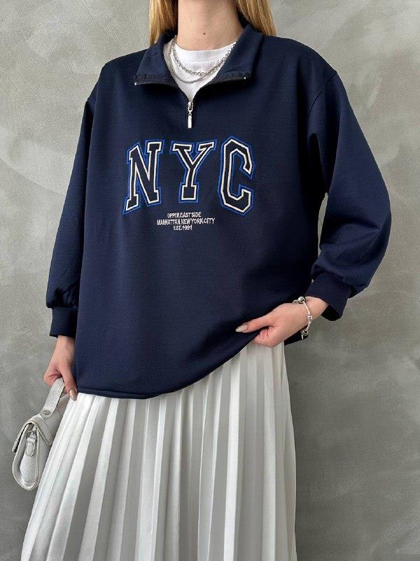 Женский свитшот большого размера с вышивкой тремя нитями