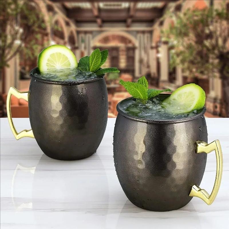 2 шт., новая кружка для коктейля и вина, кружка Moscow Mule из нержавеющей стали с кованым медным покрытием, 550 мл, пивная кружка, барная посуда для напитков