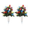 2 Pcs Artificial Cemetery Flowers Outdoor Gravestone Faux Rose Flower with Vase Graveyard Memorial Bouquet for Cemetery Headstones Decoration