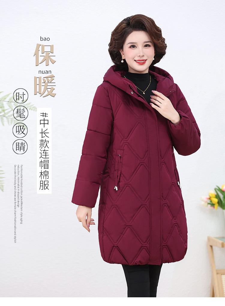 Winter new middle-aged women's mothers wear knee-length cotton-padded clothes, thickened foreign-style loose cotton-padded clothes, and large-s