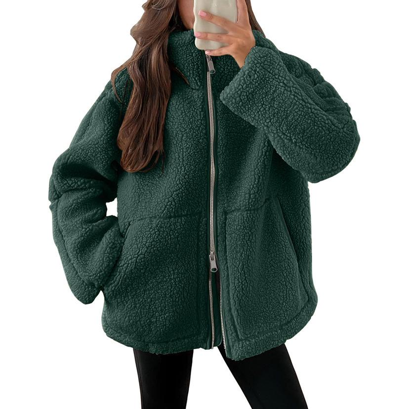 Women S Solid Color Lazy Style Wool Blend Coat For Autumn Winter