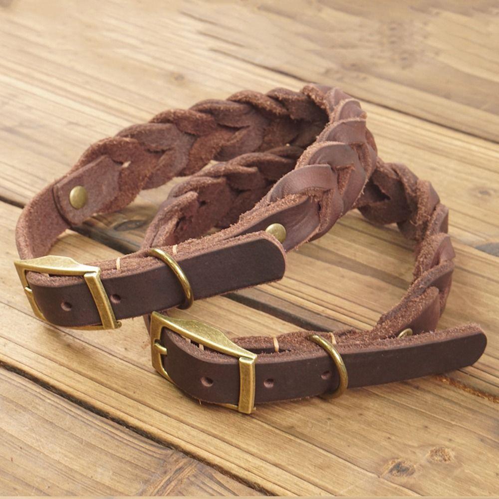 Soft Braided Dog Collar Heavy Duty Puppy Neck Strap Reusable Leather Dog Collar Outdoor