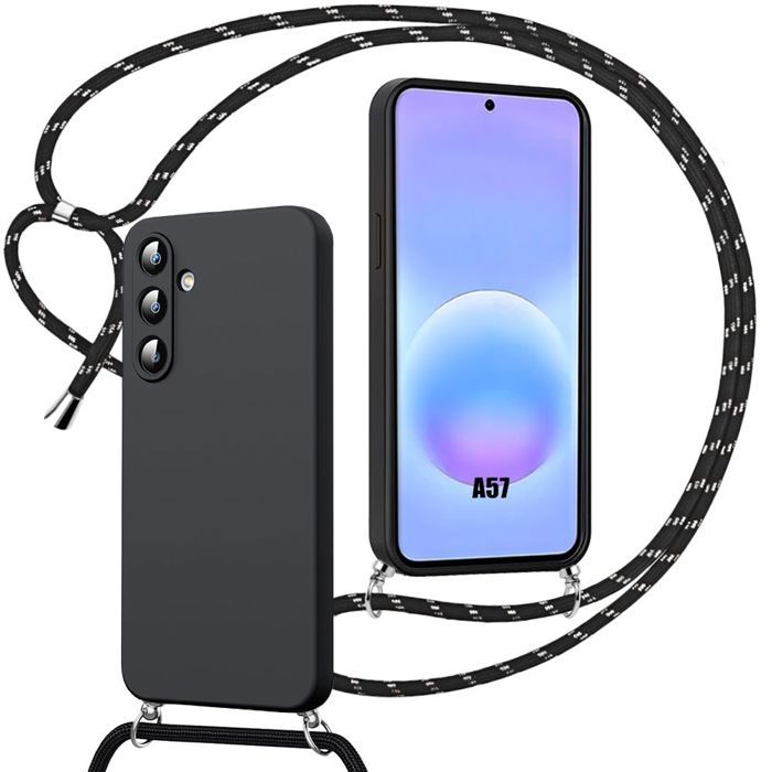 Coque pour Samsung Galaxy A57 5G, Protection Silicone Anti-Rayure Antichoc avec Cordon Noir