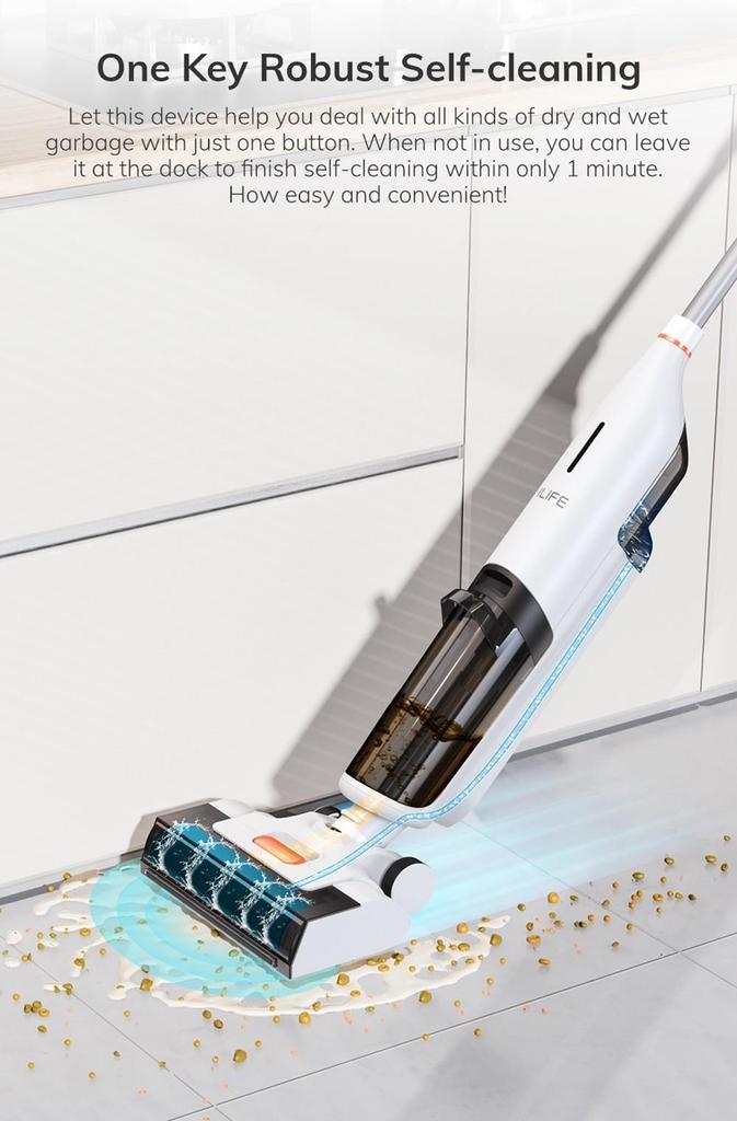 ILIFE W90 Cordless Wet Dry Vacuum Cleaner, 3 In 1 Vacuum Mop and Wash, Self-Cleaning, 700ml Water Tank, 30Mins Runtime