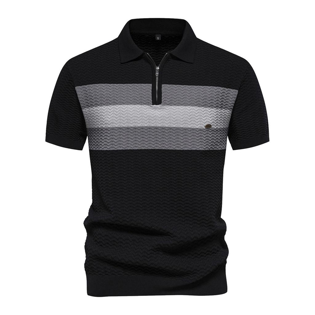 Мужская трикотажная рубашка в полоску с шерстяными лацканами и короткими рукавами, повседневная футболка