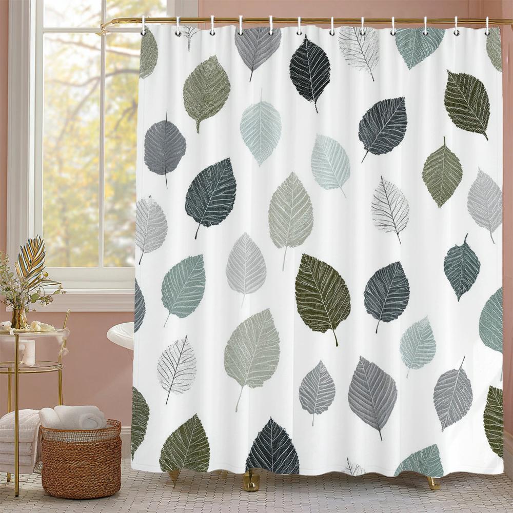 Elegant Blue Botanical Leaf Shower Curtain, Floral Plant Bathroom Decorative Shower Curtain, Waterproof Shower Curtain with Hook