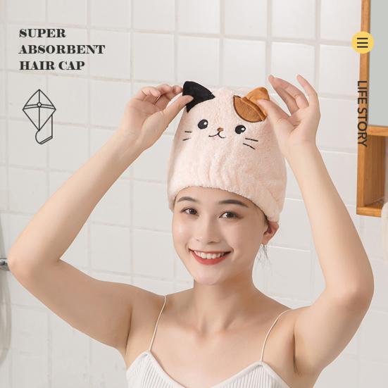 Полотенце для волос, супермягкое, эластичное, водопоглощающее, коралловый флис, милый кот, зимняя шапка для сушки волос в помещении, гаджет для ванной комнаты, ежедневное использование