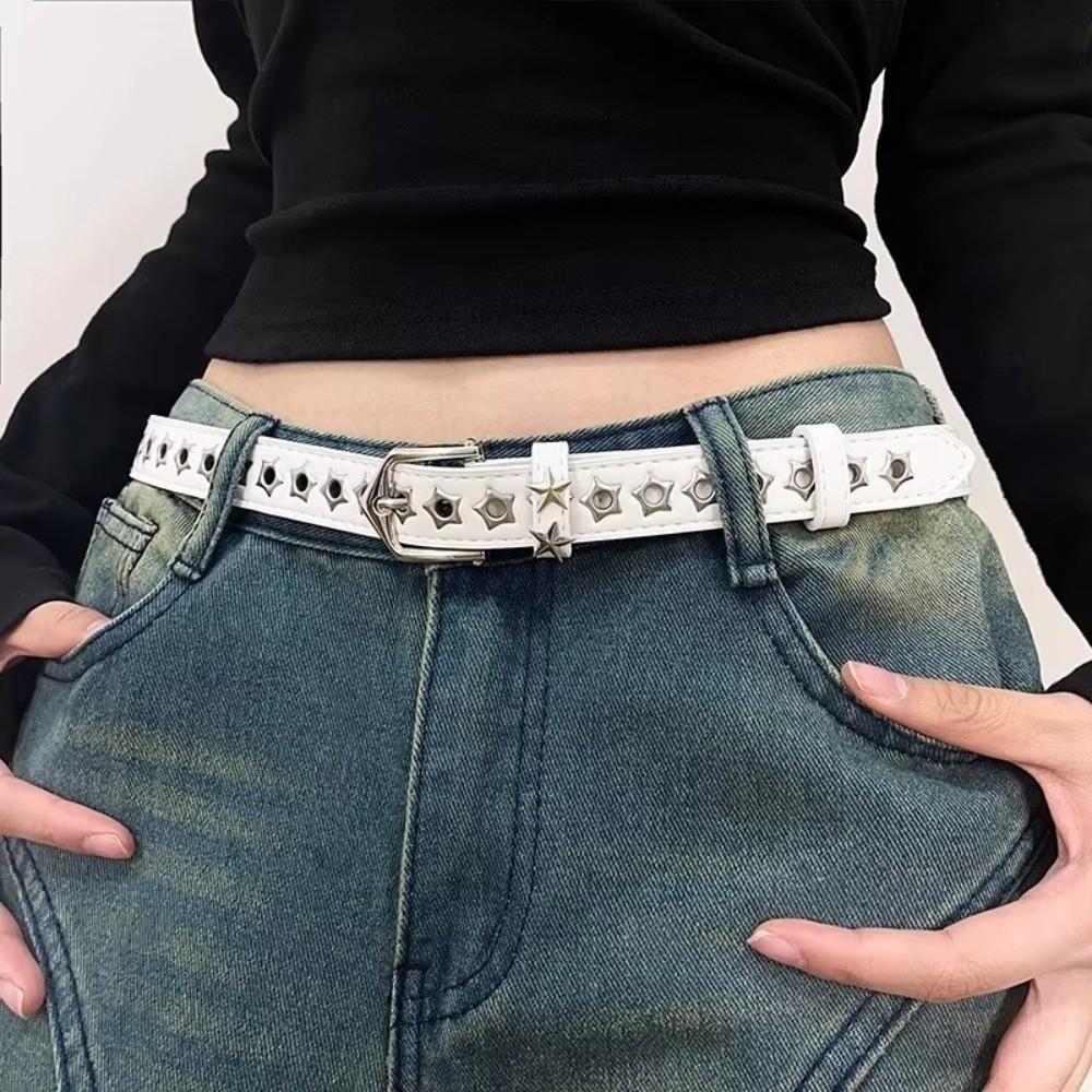 Pin Buckle Eyelet Belt Hollow Star Design Pin Buckle Belt Classic Designer Jeans Belt For Women