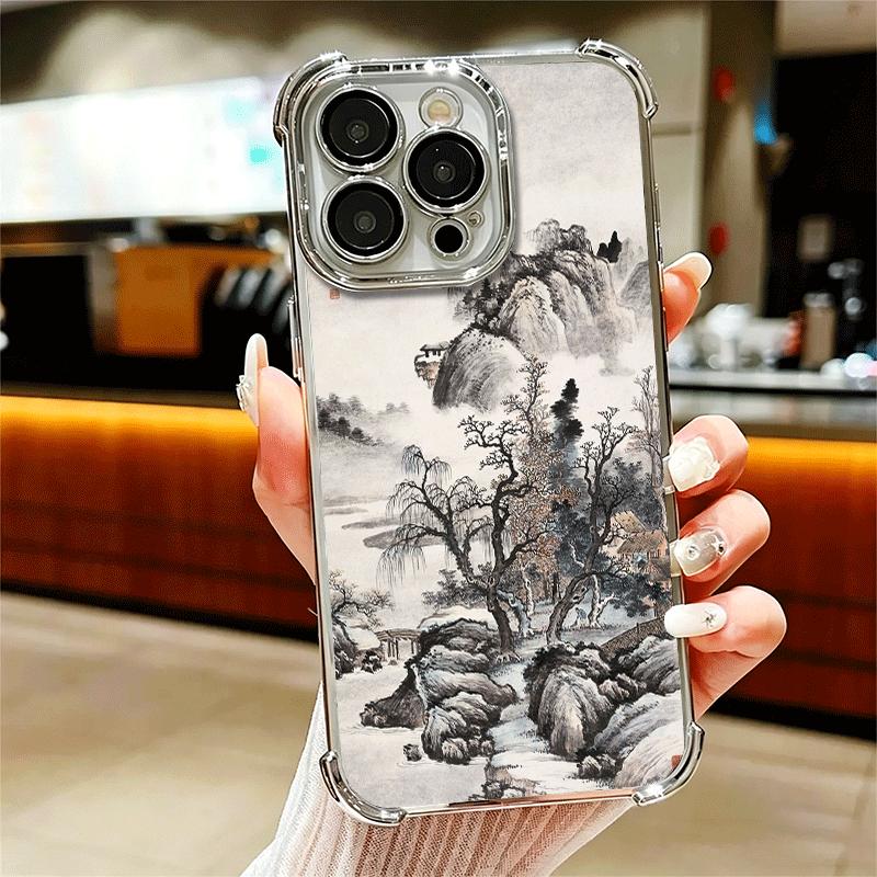 Мягкий чехол для телефона в китайском стиле с рисунком тушью Для iPhone 15 16 17 Air 14 Pro Max 16E Plus 13 12 Mini Покрытие Защита от падения Fundas