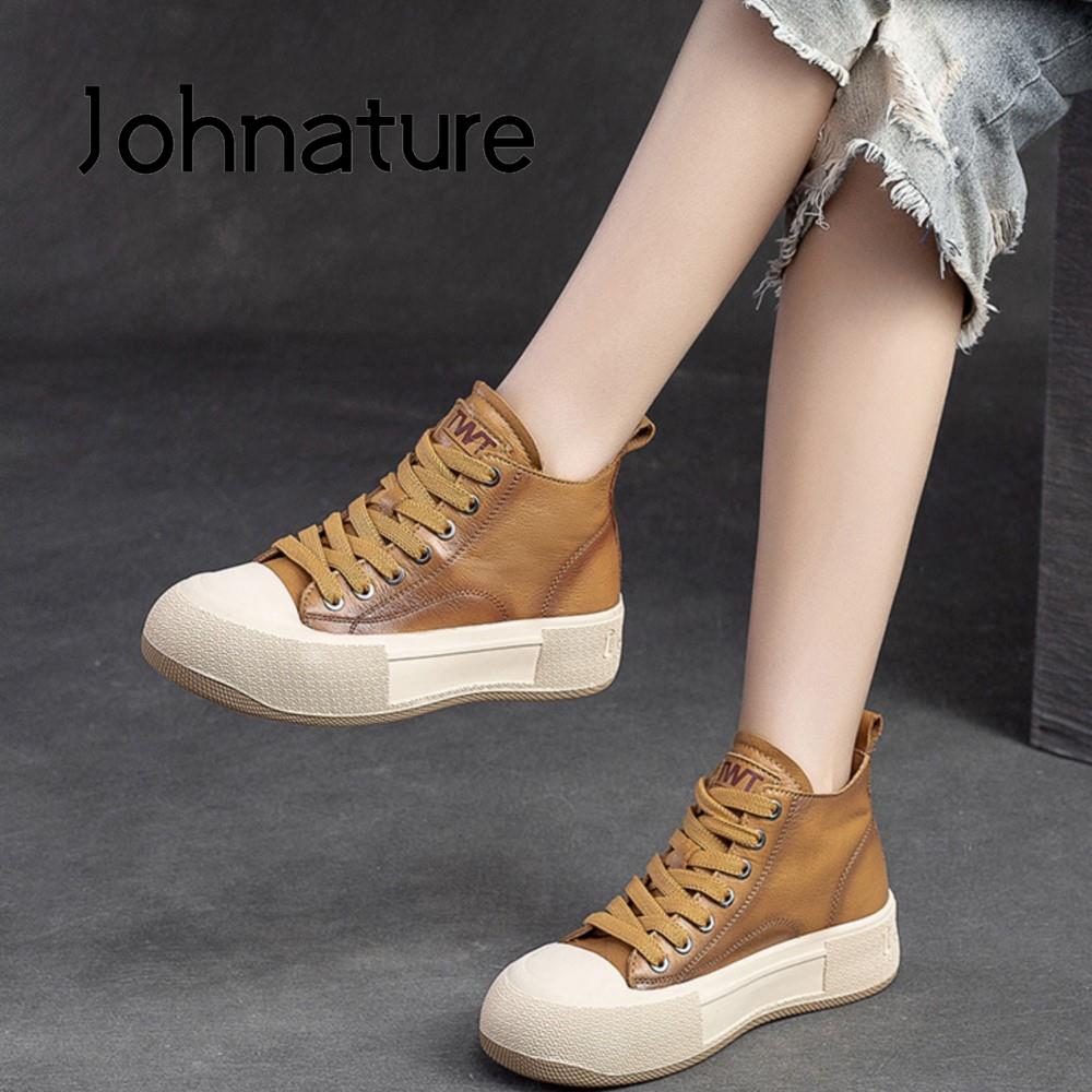Johnature Shoes Women Sneakers Genuine Leather Lace-Up Summer Sandals Mixed Colors Handmade Concise Platform Sneakers