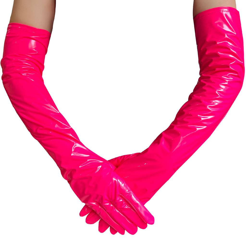 Women 53CM Bright Patent Leather Cosplay Gothic Style Sexy Tight Nightclub Long Gloves Stage Performance Fashion Personality