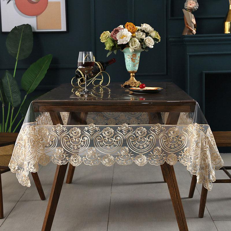 Мягкая стеклянная скатерть ПВХ водонепроницаемая прозрачная прямоугольная круглая обеденная кружевная маслянистая кухонная скатерть для украшения вечеринки
