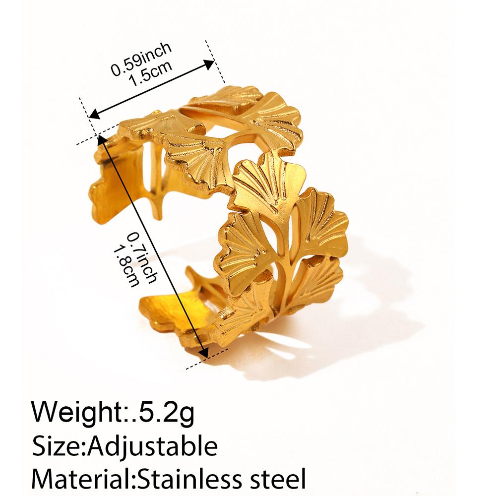 Кольцо из нержавеющей стали Wen Wan Yi Ren Ginkgo Biloba с регулируемым размером для женщин и мужчин для повседневной носки