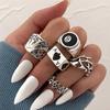 iF ME Punk Vintage Silver Color Poker Billiards Ring Set for Women Gothic Heart Anillos Hip Hop Y2k Korean Fashion Male Gift Jewelry