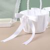Wedding Flower Girl Basket Satin Bowknot White Basket with Faux Pearl Handle Hand Held Wedding Basket for Ceremony Party Decor