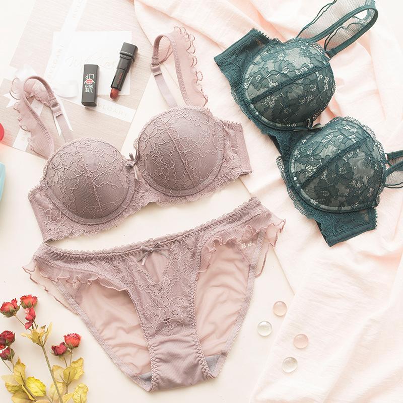 Sexy French Bra Lace Underwear Set Push Up BC Cup Plus Chest Pad Comfortable Embroidery Europe Intimates Bra & Brief Sets