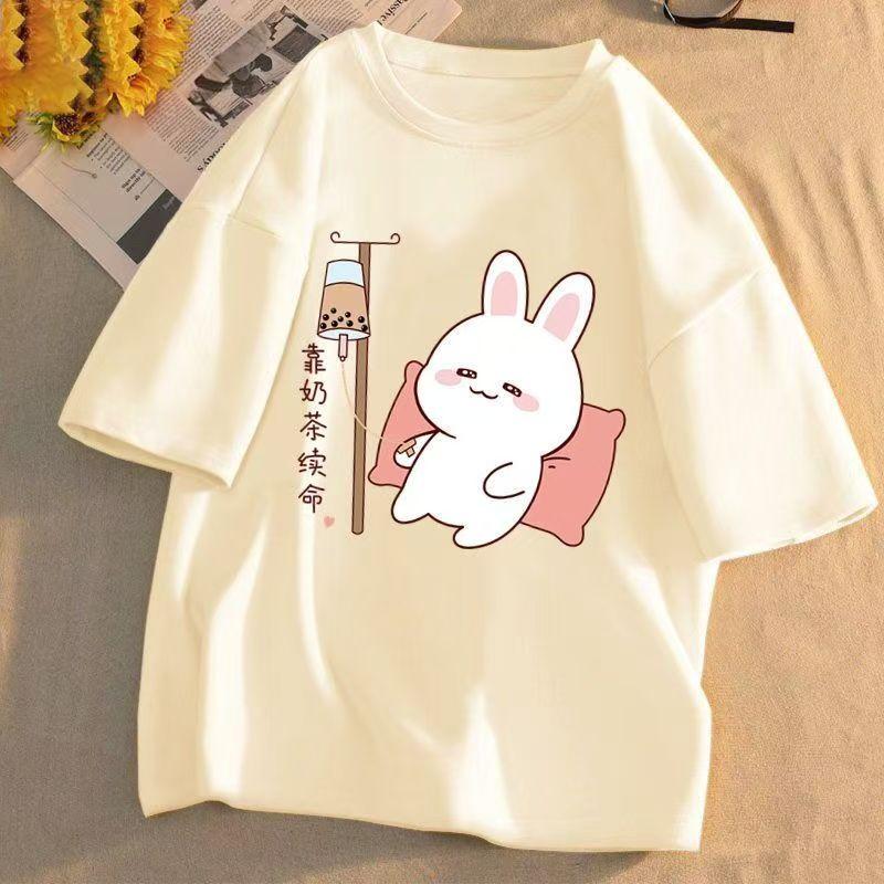 Летняя женская футболка с короткими рукавами из хлопка, свободные корейские топы с принтом в трендовом стиле