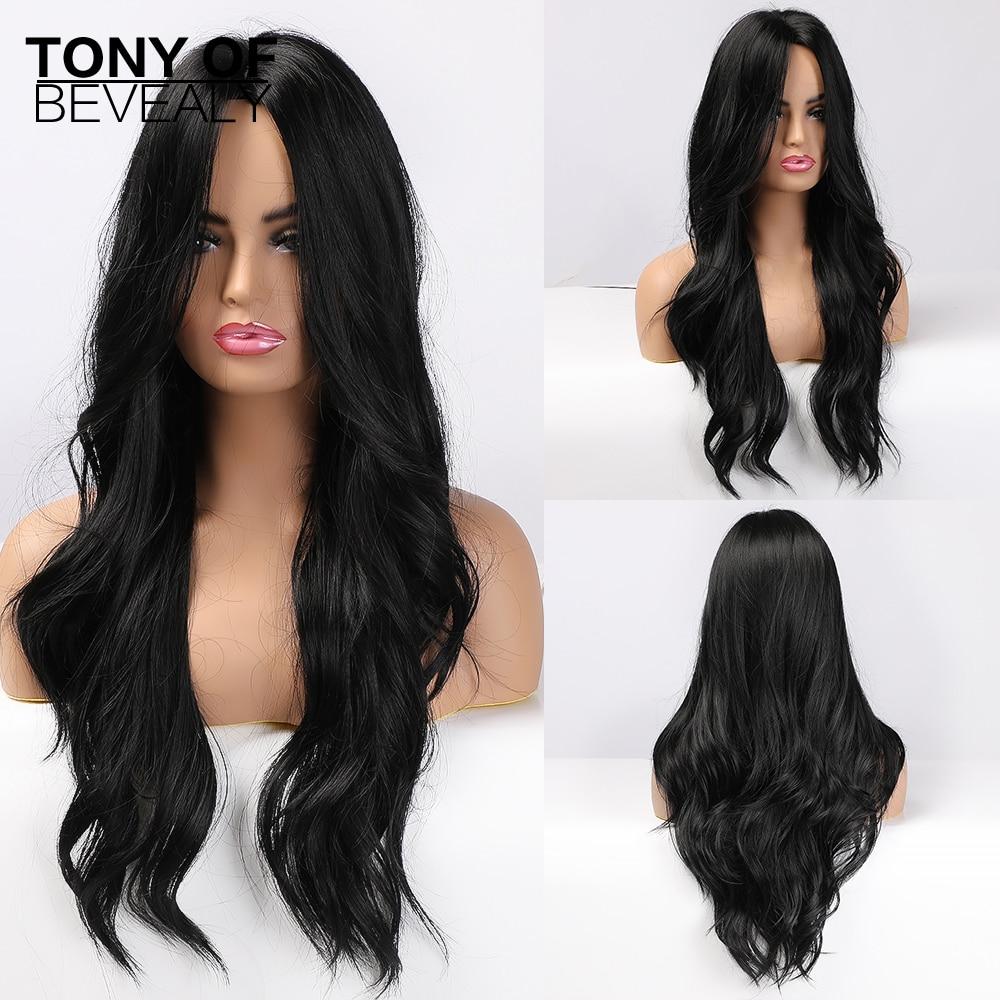 HAIRCUBE Длинный коричневый, синий, волнистый, волнистый, парик из натуральных волос для женщин, повседневные термостойкие искусственные волосы с челкой