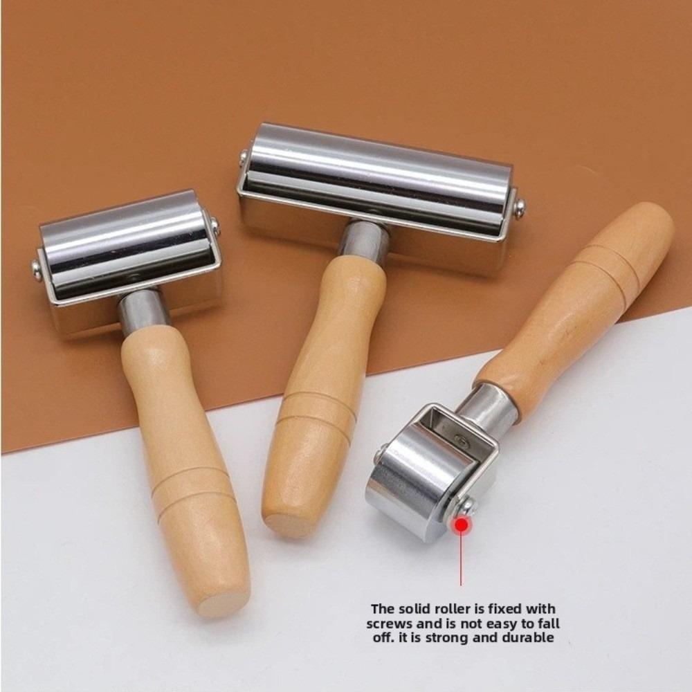 Iron Roll Leather Press Edge Roller Wooden Handle Leather Craft Tool Quilting Work