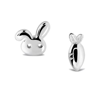 Silver Asymmetric Earrings Rabbit and Carrot Sss6705