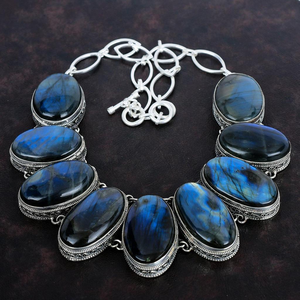 Ожерелье из лабрадорита, драгоценный камень, винтажное ожерелье, ожерелье из стерлингового серебра 925 пробы, регулируемое ожерелье из цепочки, старинные ювелирные изделия ручной работы, подарок для жены