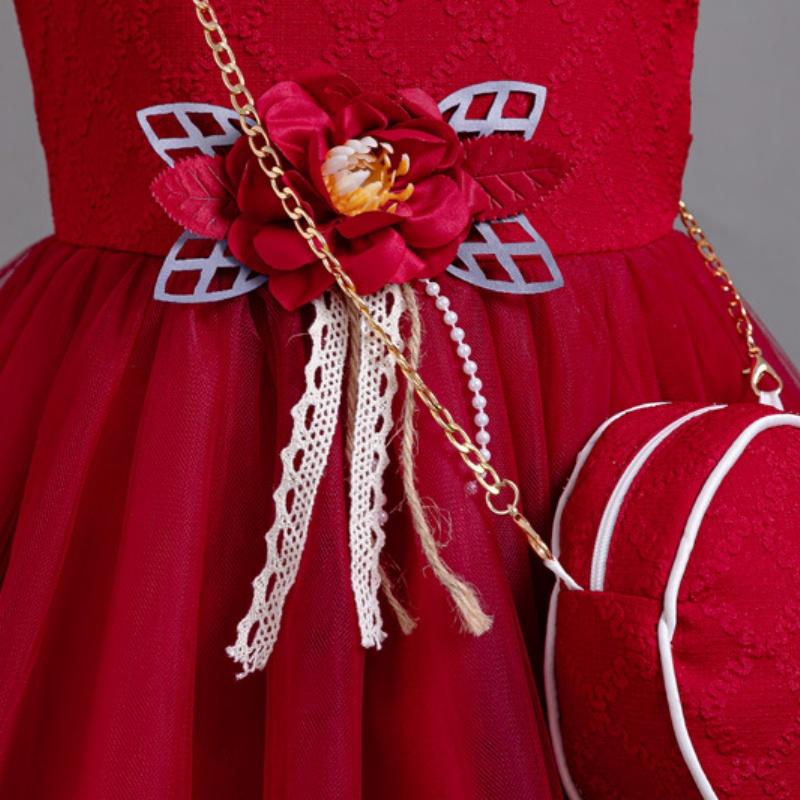 Новое платье принцессы из 3 предметов для девочек, элегантное платье с длинными рукавами и вышивкой для девочек, детское платье для дня рождения + комплект сумок