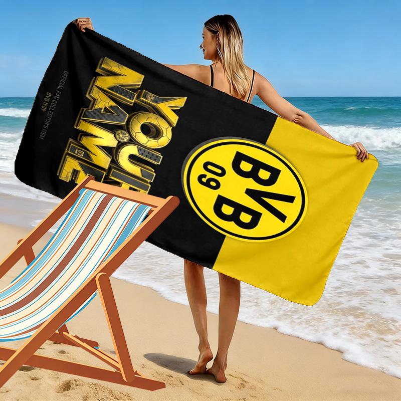 Name Custom Borussia Dortmund Logo Print Beach Towel, Large Soft Quick Dry Towel for Beach Camping Swimming