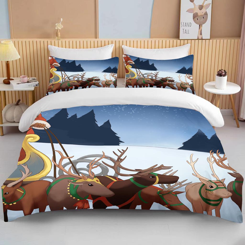 Рождественский пододеяльник односпальный для мальчика и девочки с рисунком снеговика Санта-Клауса, синий комплект постельного белья из полиэстера с рождественской елкой, пододеяльник