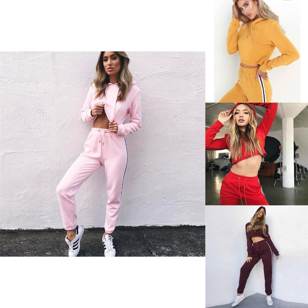 Sets Womens Tracksuit Topsbottom Fashion Long Sleeve Loose Pullover Sportwear