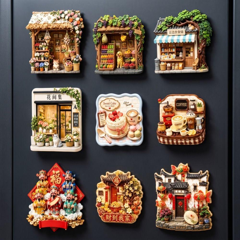Shop Shape Refrigerator Magnet House Magnetic Sticker Creative Home Decoration Magnet
