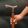 Hand-Carved Wooden Walking Stick,  Copper Floral Handle