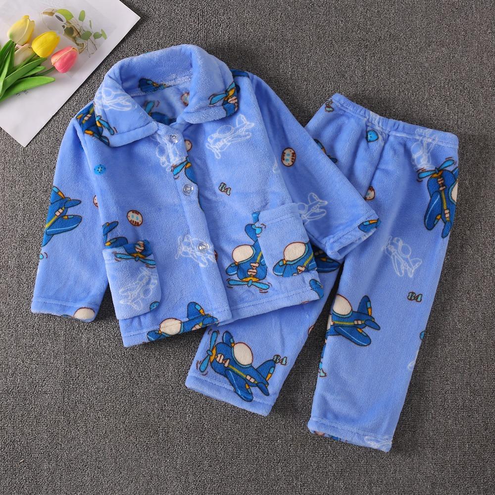 Flannel Children'S Pajamas Autumn And Winter Coral Fleece Boys' Baby Children'S Loungewear Set
