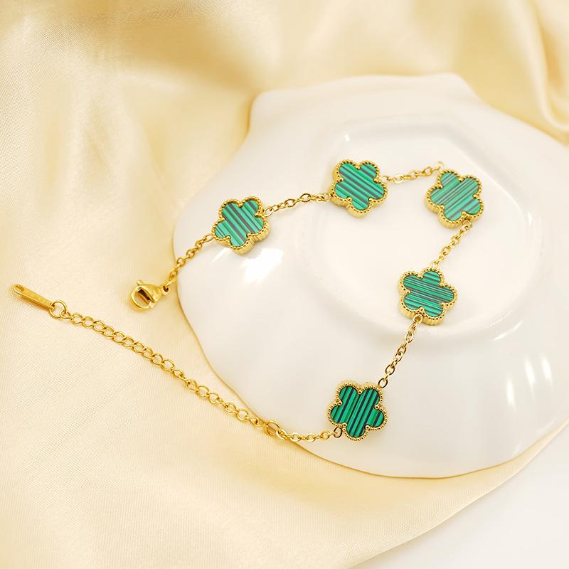 Браслет-цветок с пятью лепестками, браслет из нержавеющей стали с титановым покрытием, двусторонний, на удачу, темпераментный