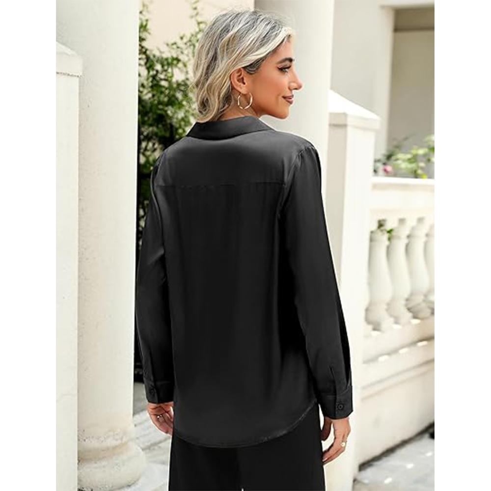 Атласные блузки для женщин, повседневные шелковые рубашки с длинным рукавом, нарядные деловые туники для работы, топы