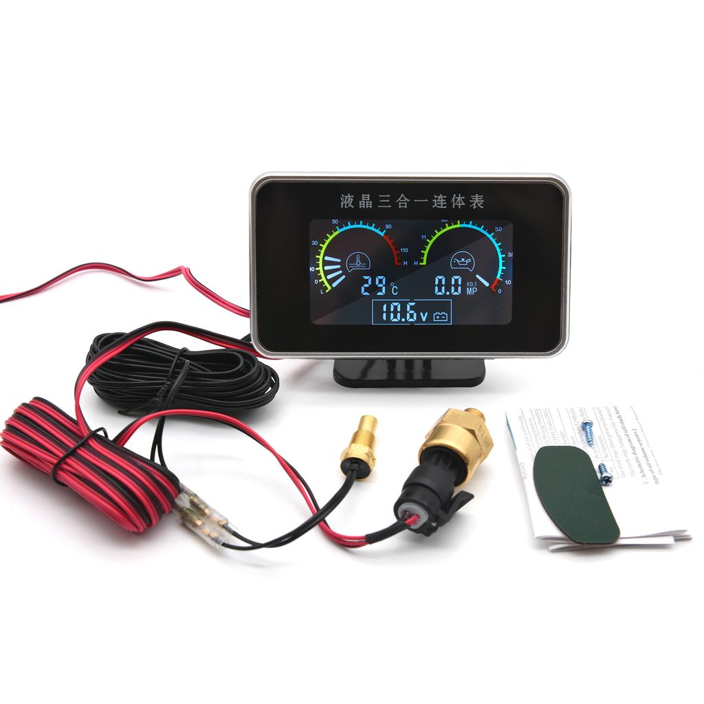 / Universal 3 In 1 Digital Truck Car Gauge Water Temp Gauge Oil Pressure Meter Voltmeter 10mm 1/8 NPT Oil Press Sensor