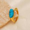 Бирюзовое открытое кольцо в корейском стиле, нержавеющая сталь 18K, стойкая к выцветанию, элегантный нишевый дизайн