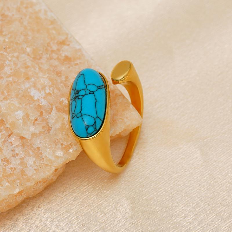 Бирюзовое открытое кольцо в корейском стиле, нержавеющая сталь 18K, стойкая к выцветанию, элегантный нишевый дизайн