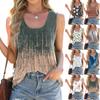 Spring Summer Round Neck Tie Dye Printed Loose Sleeveless Vest T-Shirts Women’s