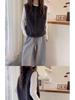 Korean Chic Grey Sleeveless Single-Breasted Knitted Vest for Women