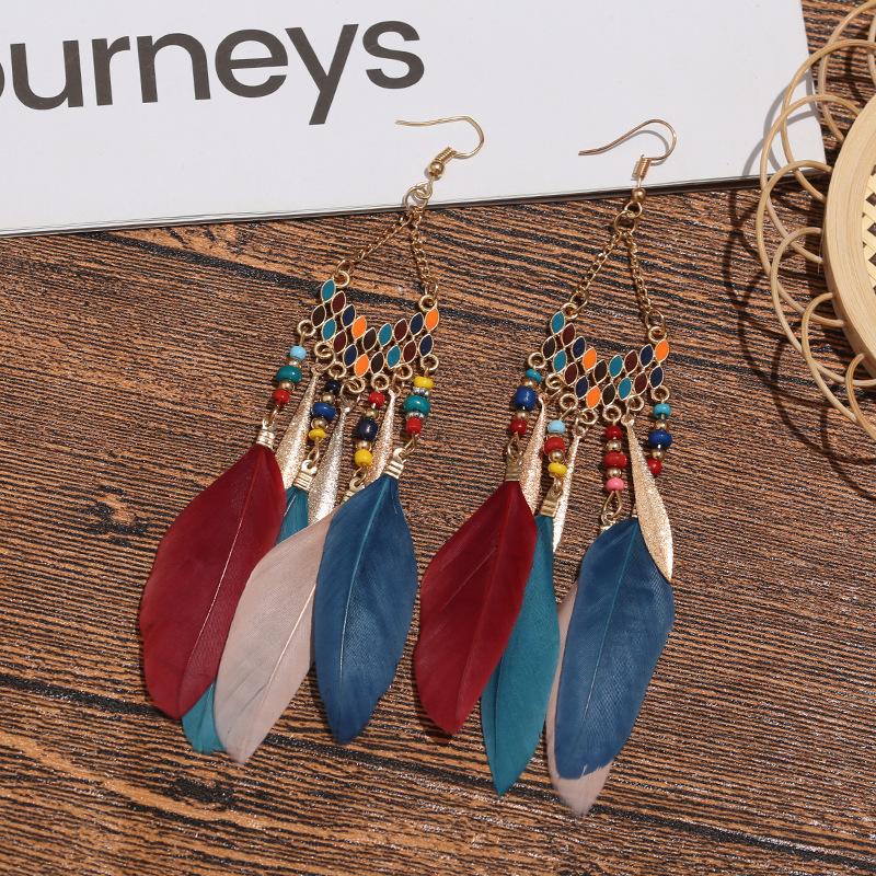 High-Value Feather Earrings Bohemian Long Tassel Photo Women'S Ear Hooks Personalized Earrings