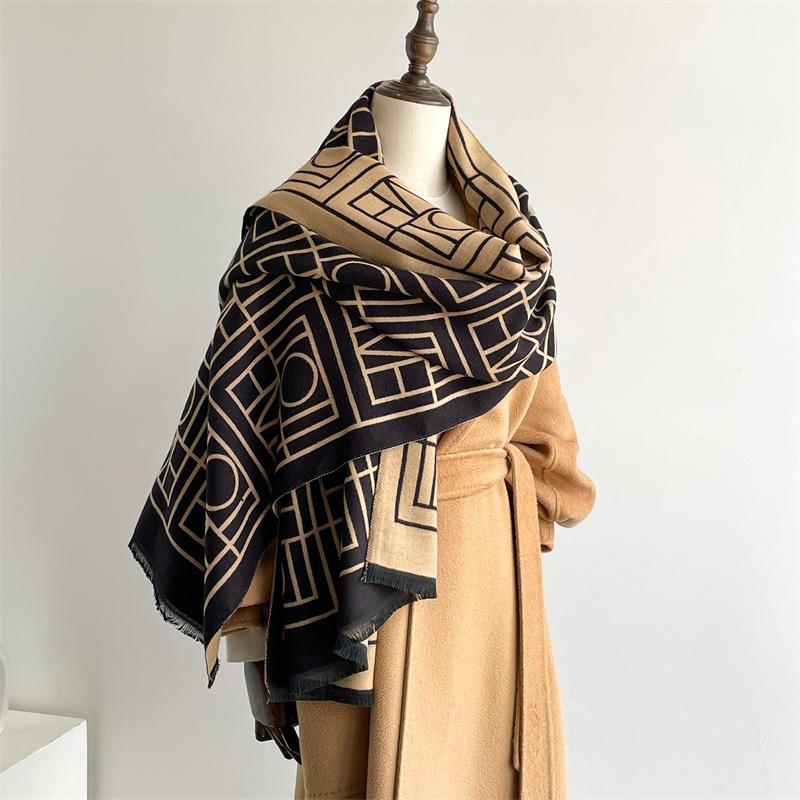 New Geometric Fashion Double-sided Imitation Cashmere Scarf Warm Long Scarf High Sense Versatile Cold Thickened Scarf