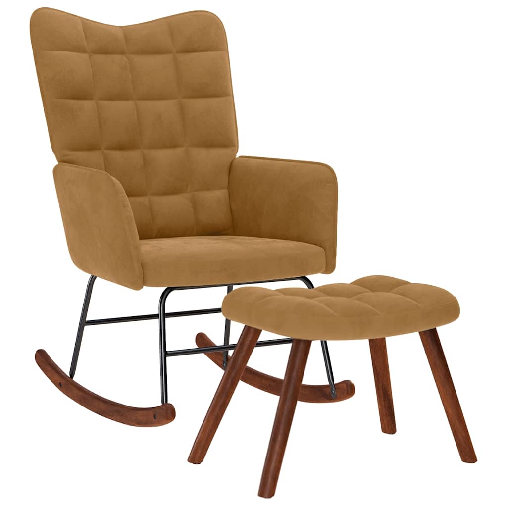 Rocking Chair with Footstool Brown Velvet