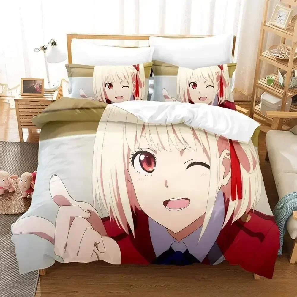 Lycoris Recoil Постельное белье Комплект односпальных и односпальных кроватей размера «queen-size» Комплект постельного белья для взрослых и детей, комплект простыней с 3D-аниме
