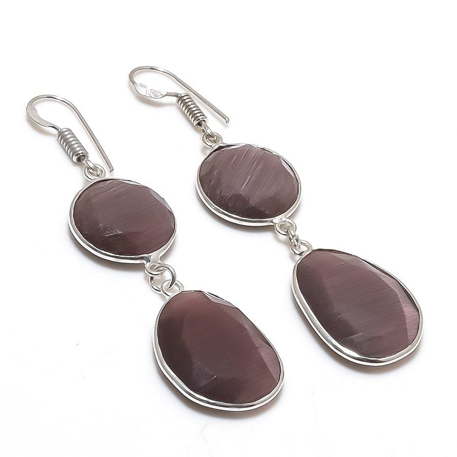 Purple Monalisa Gemstone Handmade 925 Sterling Silver Jewelry Earring 2.44" GK-7267